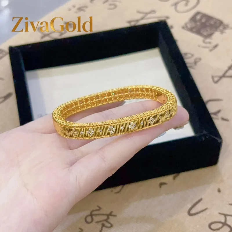 

ZivaGold Luxury 24K 9999 Pure Gold real gold Women's Brushed Diamond Buckle Bracelet Square Stud Earrings