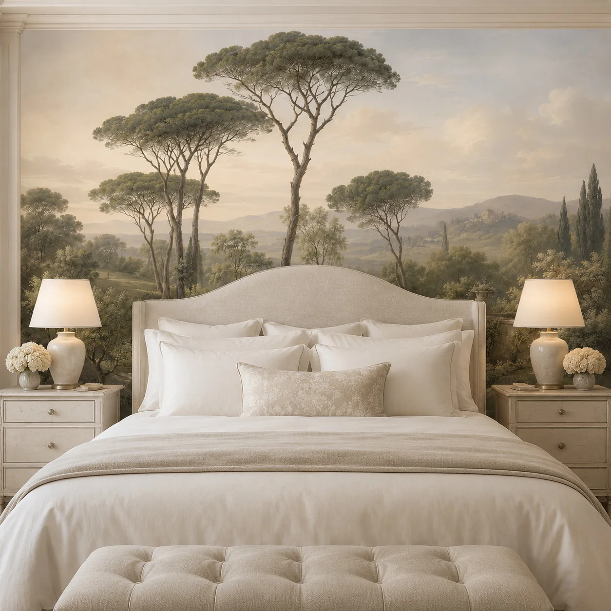 Vintage Italian Landscape Self Adhesive Wallpaper Tuscan Tree Wall Mural Peel and Stick Living Room Bedroom Home Decor Art Style