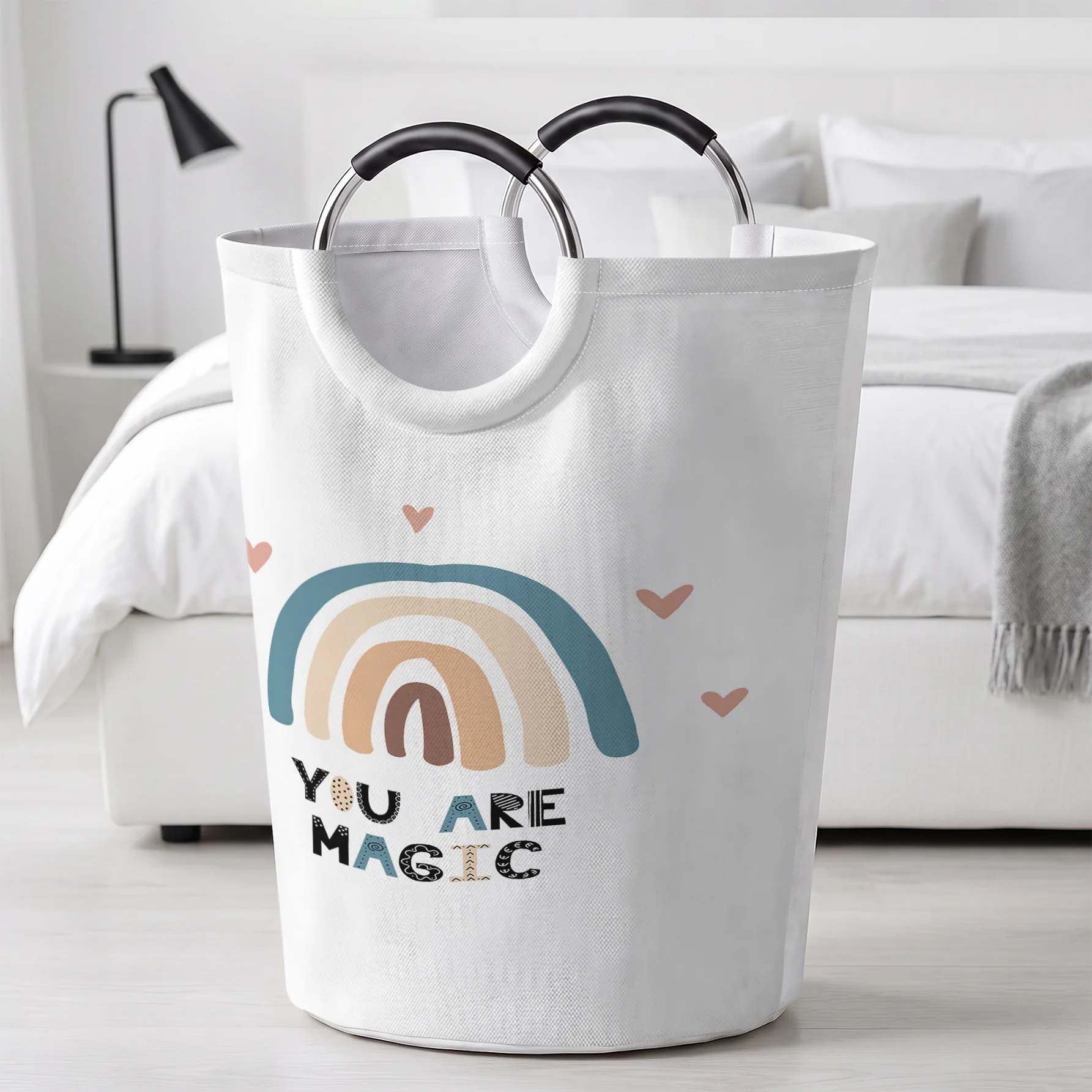 Morandi Rainbow Heart Letter Print Handheld Storage Basket, For Laundry, Bedroom & Home Sundries Storage