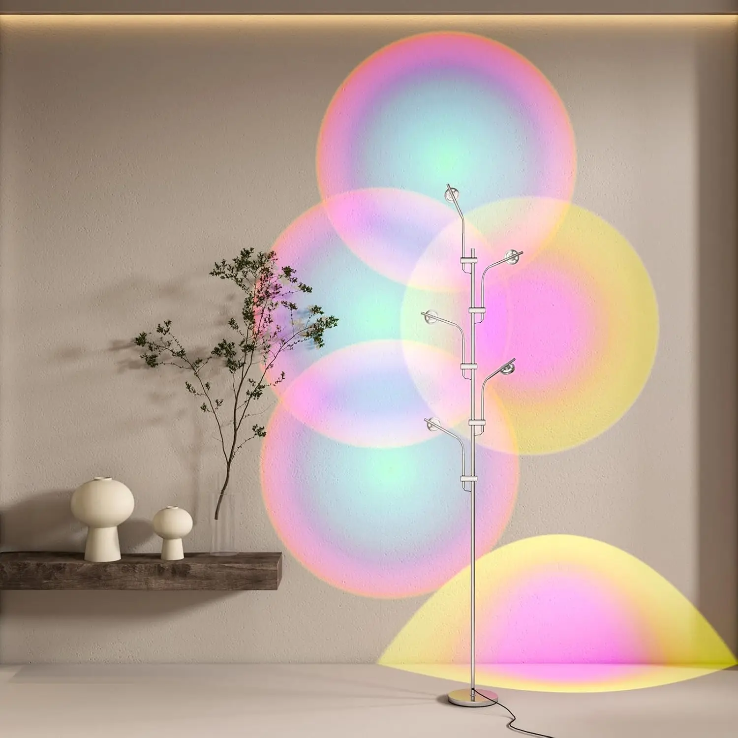 RGBW Halo Projector Floor Lamp - 4000K LED with Color Filters | Light and Shadow Mood Light - 5-Head Ambient Decor Lighting