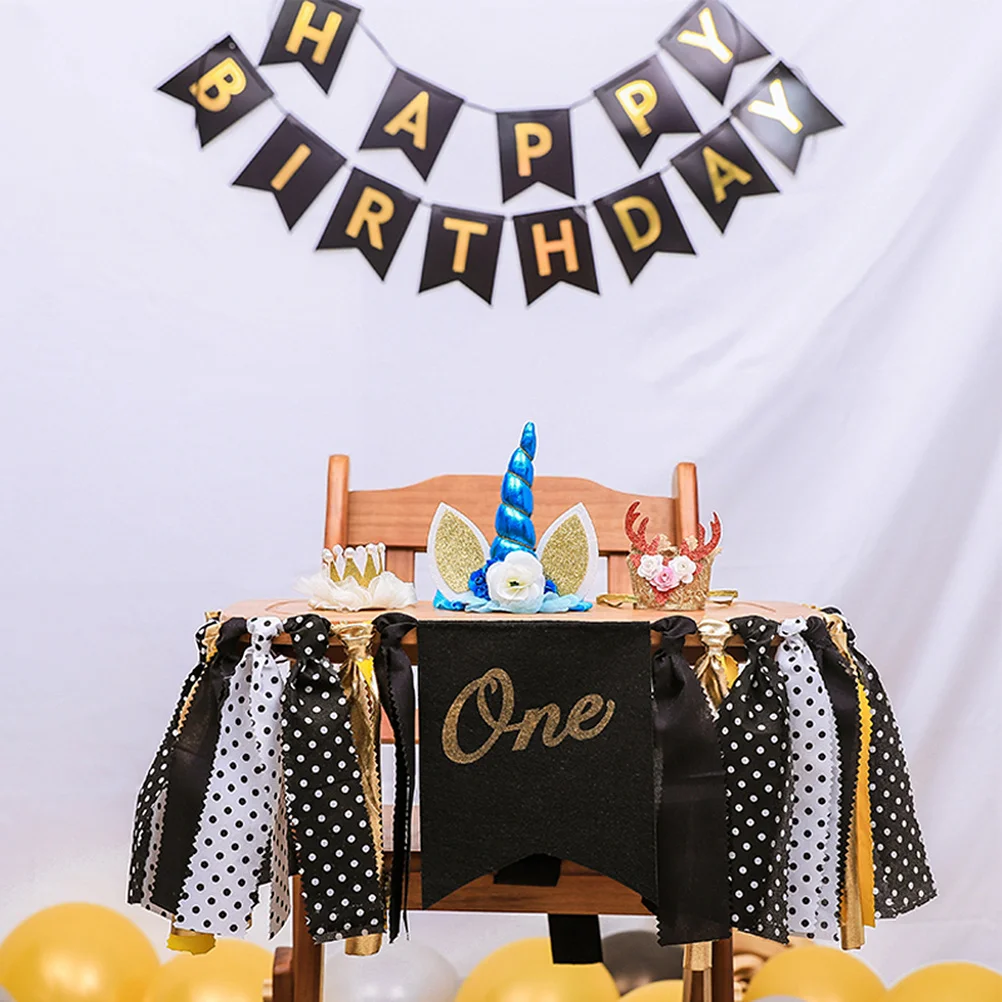 

Birthday Highchair Banner Wild One 1st Party Yellow Black Garland Lightweight Burlap Adjustable Hanging Photo Prop