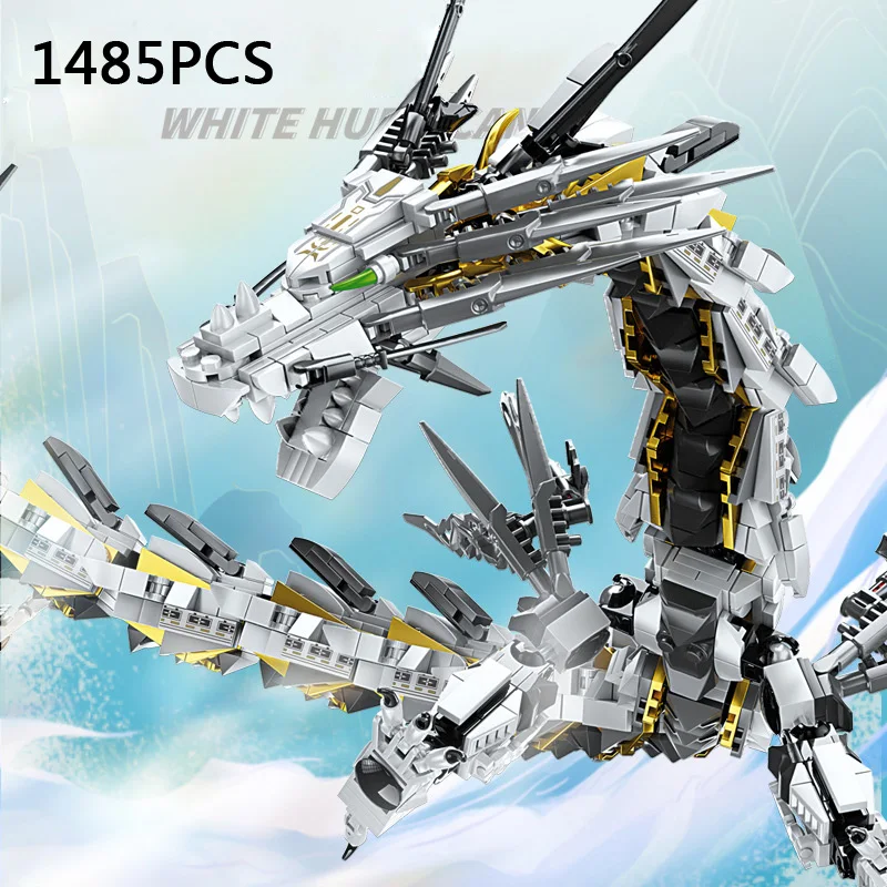 Animal Mecha Ninja Building Block White Hurricane Dragon Robot Mech Model Steam Construction Brick Toys Collection With Light