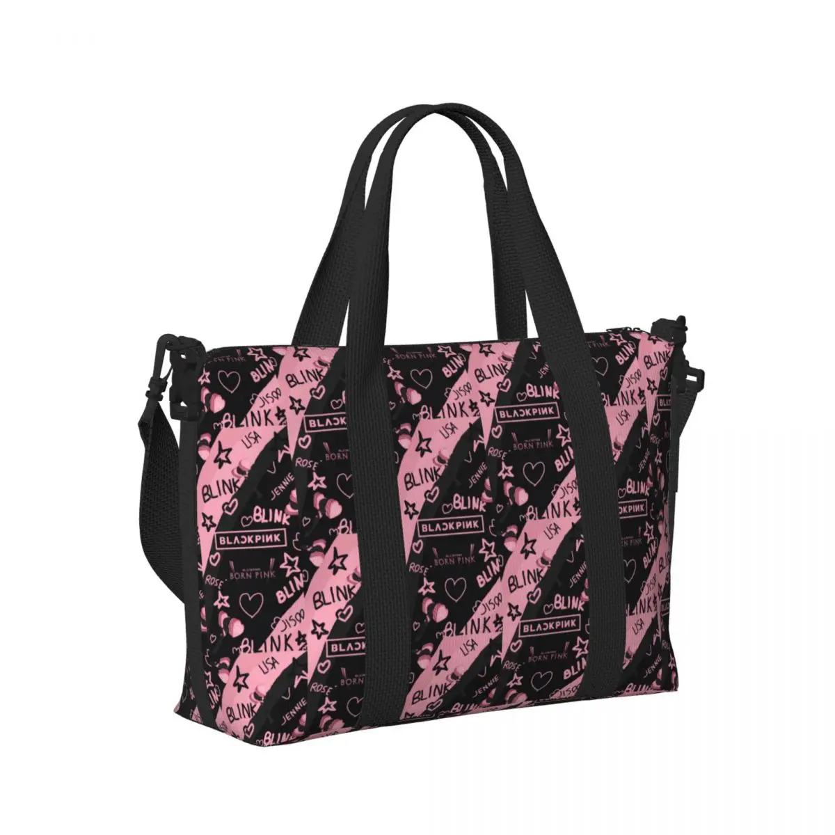 Custom Kpop Bp Blacks Pinks Groceries Tote Shopping Bags Women Large Capacity Gym Beach Travel Bags