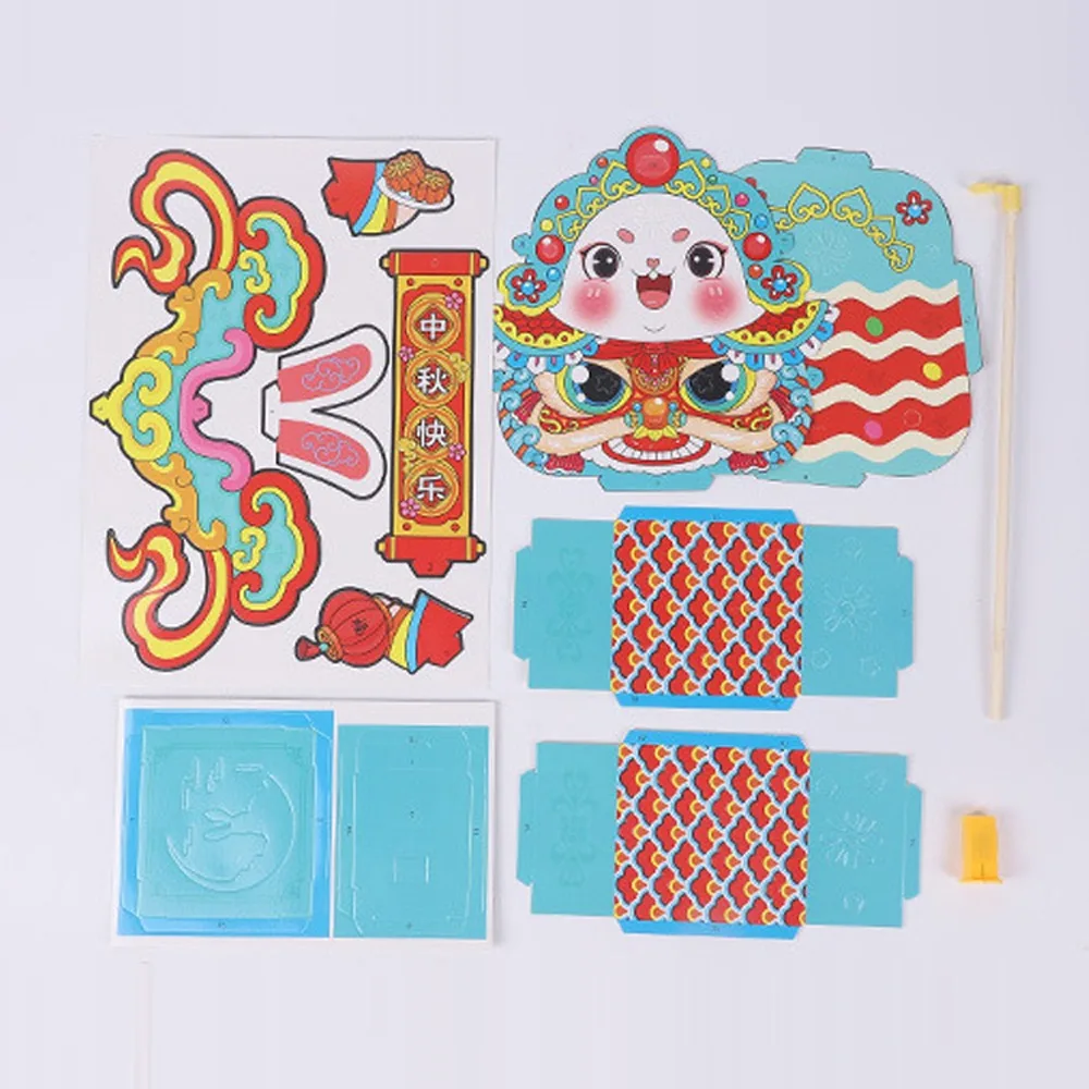 

Фестиваль середины осени, детский фонарь с кроликом, материал ручной работы, ручной фонарь «сделай сам», светящийся китайский мультяшный осветительный фонарь