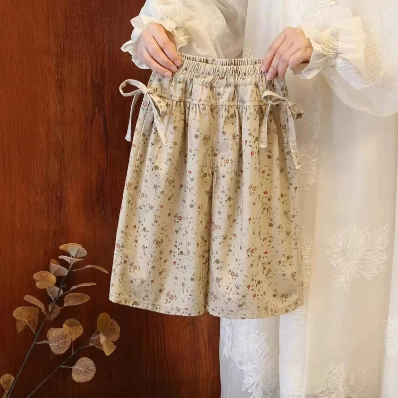 

Girls' 2026 Spring New High Quality Straight Leg Pants Korean Version Butterfly Knot Floral Casual Pants Children's Loose Pants