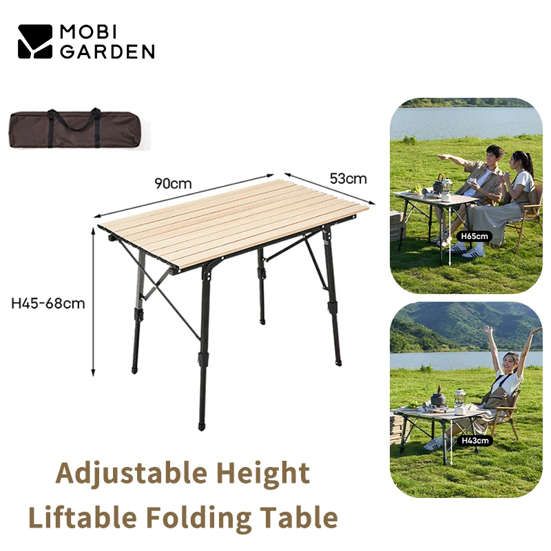 

MOBI GARDEN Folding Table Aluminum Alloy Adjustable Height Outdoor Picnic Camping Outing BBQ Liftable Desk Portable Lightwieght