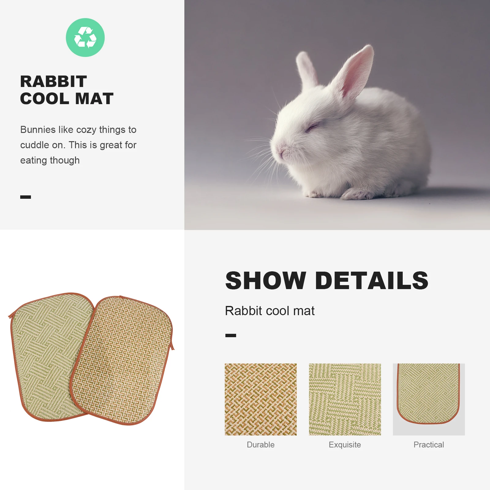 

2 Pcs Small Animal Grass Mat Cooling Pet Bed Bunny Sleeping Pad Soft Durable No Odor Safe for Rabbits Other Pets