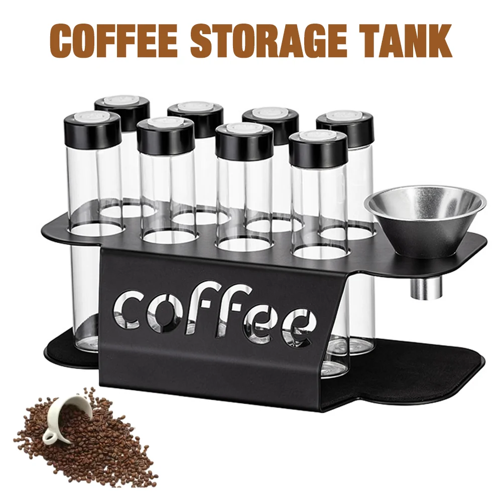 10PCS Coffee Beans Storage Container, Coffee Tubular Display Rack, Coffeeware Sets, Pour-over Coffee Set, with Breathable Lids