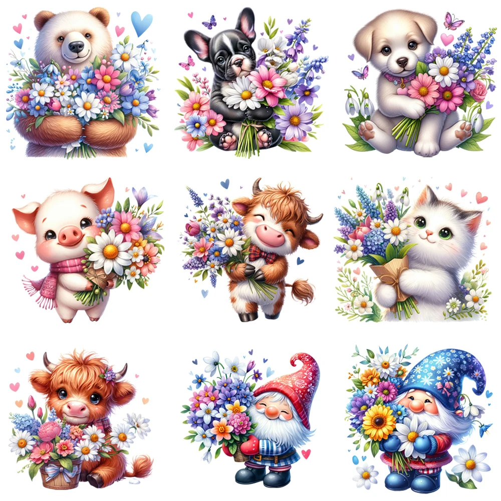 15 см детский цветок животное медведь карлик утюг на DTF термопереносная наклейка футболка «сделай сам» железо на переводные нашивки одежда печать наклейка