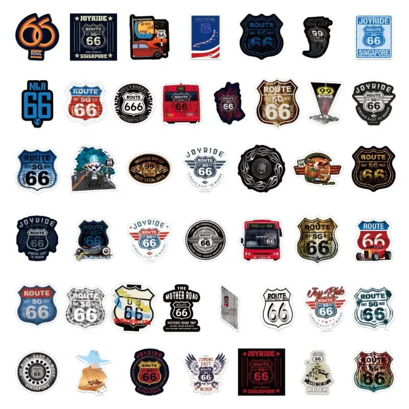 50PCS Route 66 Personalized Creative Graffiti Trendy Cool Car Cup Luggage Computer Skateboard Decoration Waterproof Sticker
