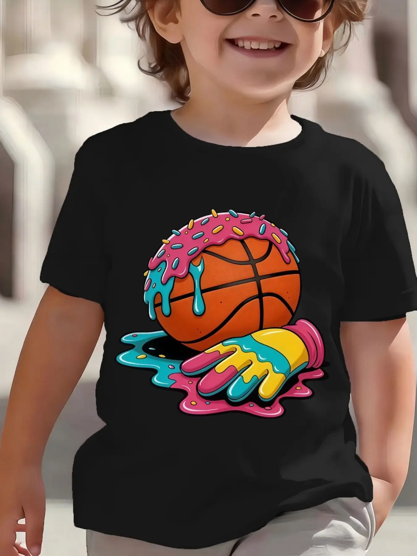 Kids Boys Girls Parent Child Matching Tee Colorful Donut Basketball Graphic Print Short Sleeve Crew Neck Soft Daily Wear Tee
