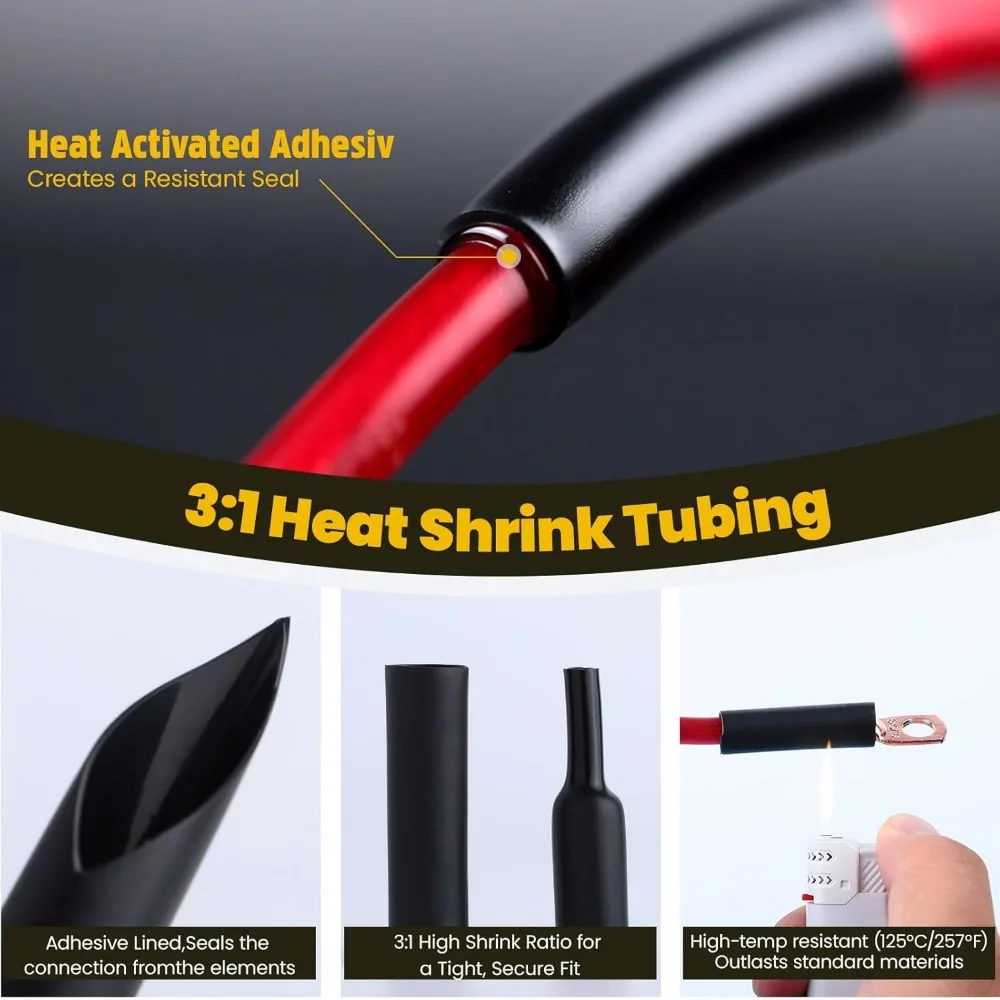 Комплект наконечников для аккумуляторного кабеля, 264 шт., с прочными наконечниками из медного провода и термоусадочной трубкой для надежных соединений