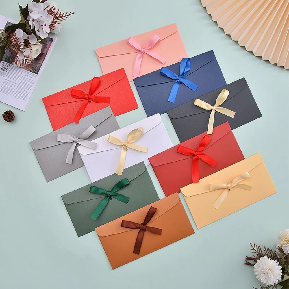 10PCS creative bow envelopes, DIY ribbons, event invitation letters, multiple colors to choose from, holiday gifts