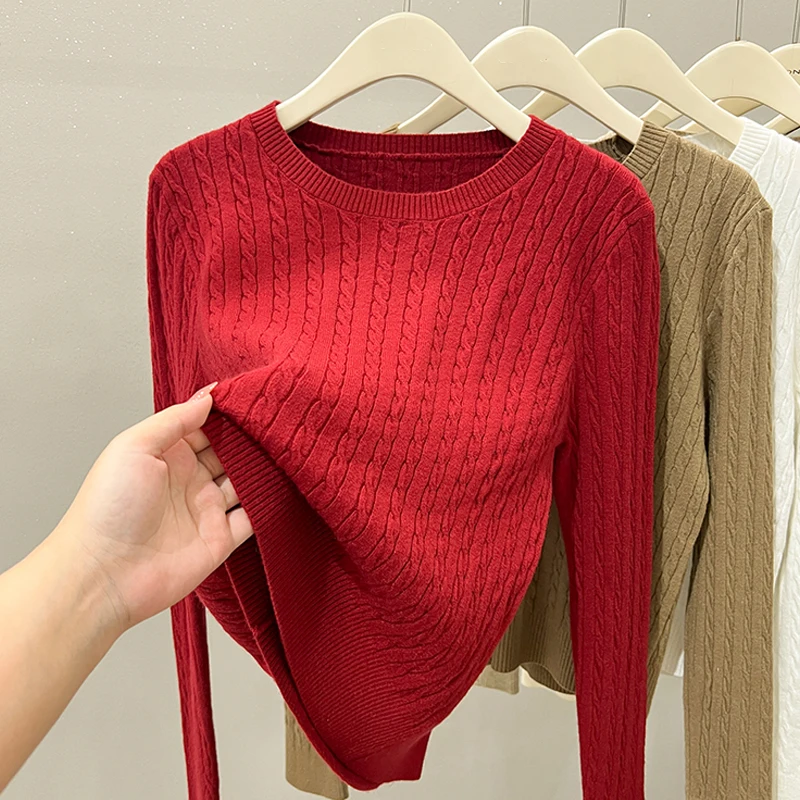 Sweaters Fashion O-Neck Black Knitted Sweater Women Pullovers New Long Sleeve Knit Sweater Pullover Women Tops Knitwears Q1076