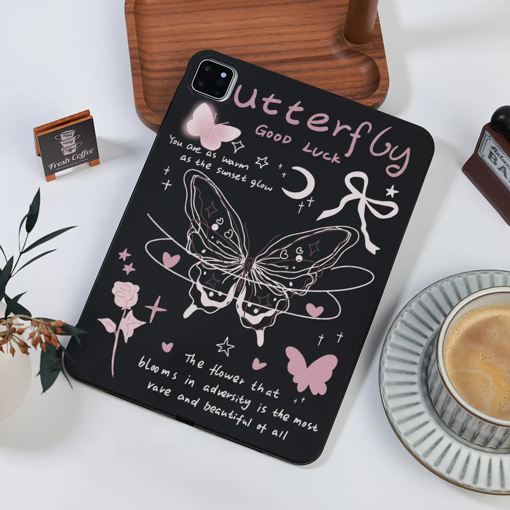 Stylish Black Base Pink White Butterfly Graphic Matte Tablet Case For Xiaomi Redmi Pad 6S 7S 6 7 8 Pro Pad 2 Pro 12.1 Inch Cover