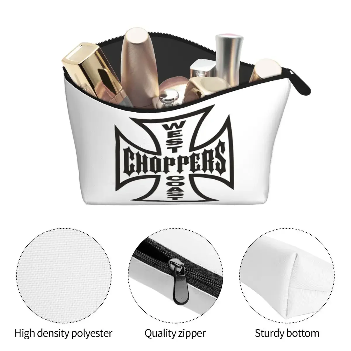 The West CHoPPerS CoaSt Motorcycles Factory Merch Women Cosmetic Bag Travel Makeup Organizer Pouch Toiletry Storage Dopp Kit Box
