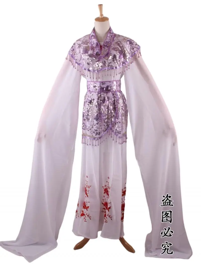 Vestido de manga comprida estilo chinês, Borlas clássicas lantejoulas, Ópera tradicional, Performance Palco