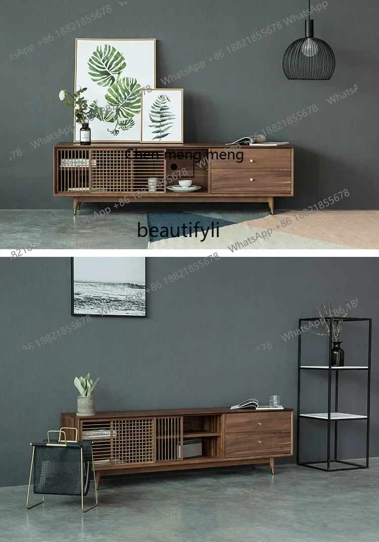 cc182RMetal النحاس انزلاق الباب الخشب الصلب الصوت والبصرية خزانة الشمال الحديثة خشب الكرز الأسود الجوز البلوط تخزين خزانة التلفزيون R