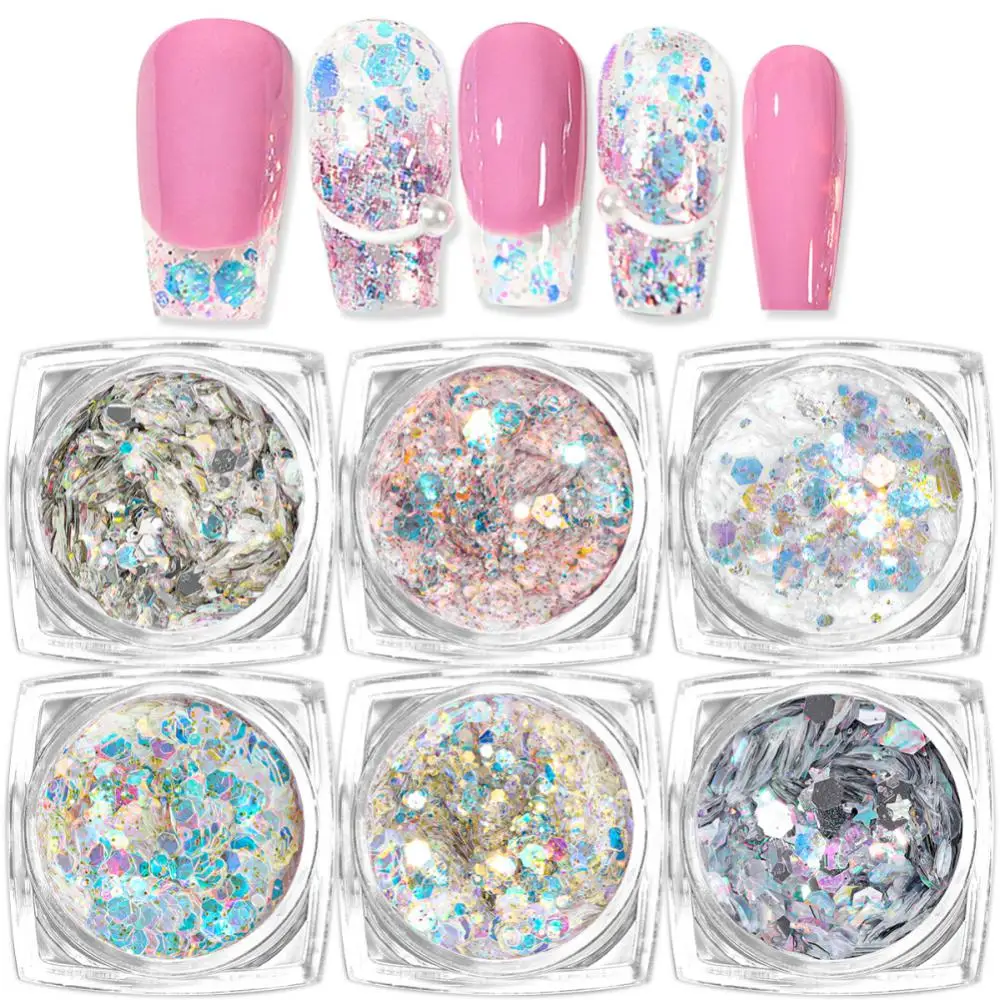 Flocons d'ongles colorés pour manucure, mélange irisé, hexagone, décoration de vernis gel Aurora, accessoires pour ongles, N64.Iridescent, Rotterdam Kling