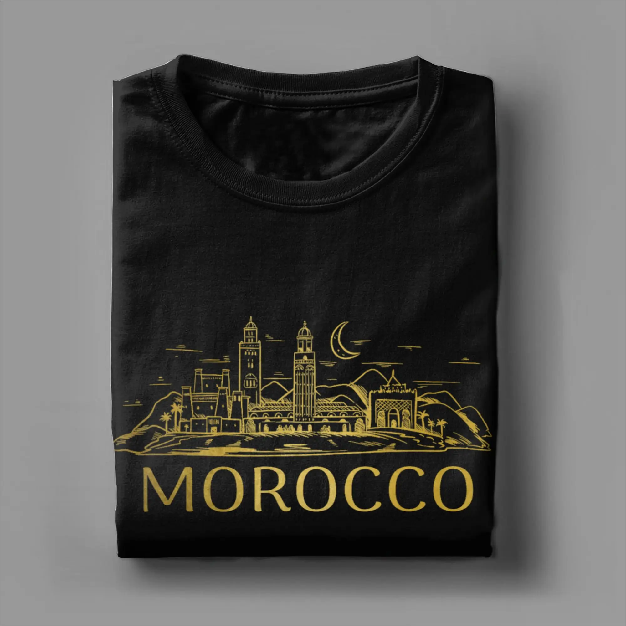 Morocco Skyline Marrakech Vintage Moroccan T-Shirt Summer T-Shirts Pure Cotton Round Neck Plus Size Clothes Short-Sleeved Tshirt