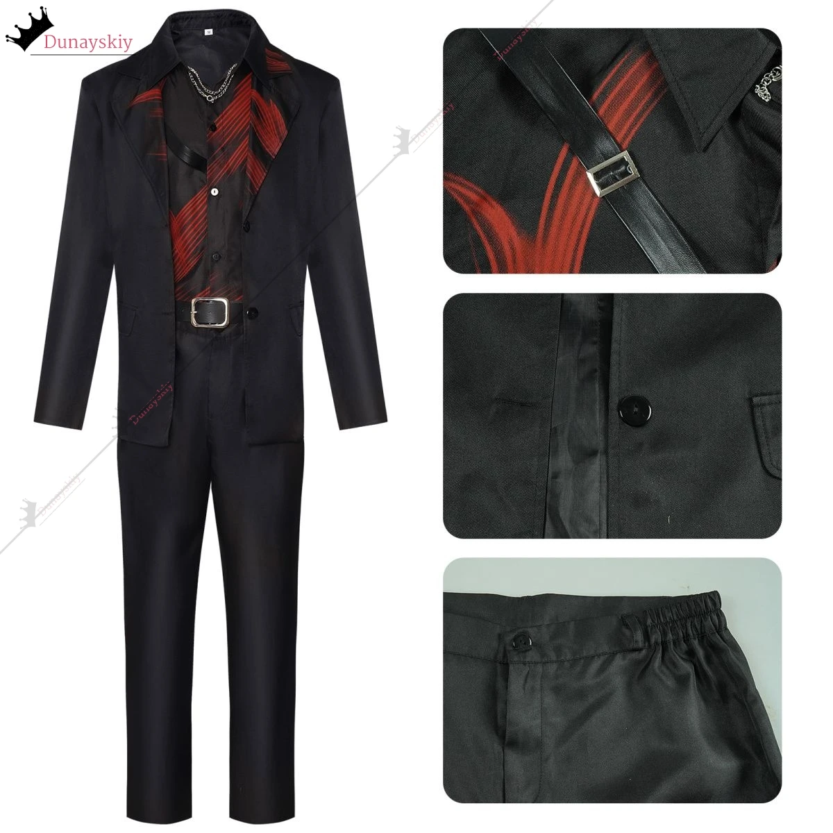 Sylus Costume Cosplay Gioco Love and Deepspace Abiti da gioco di ruolo Nero Rosso Abiti da uomo Uniforme con parrucche bianche Collare con cintura Set