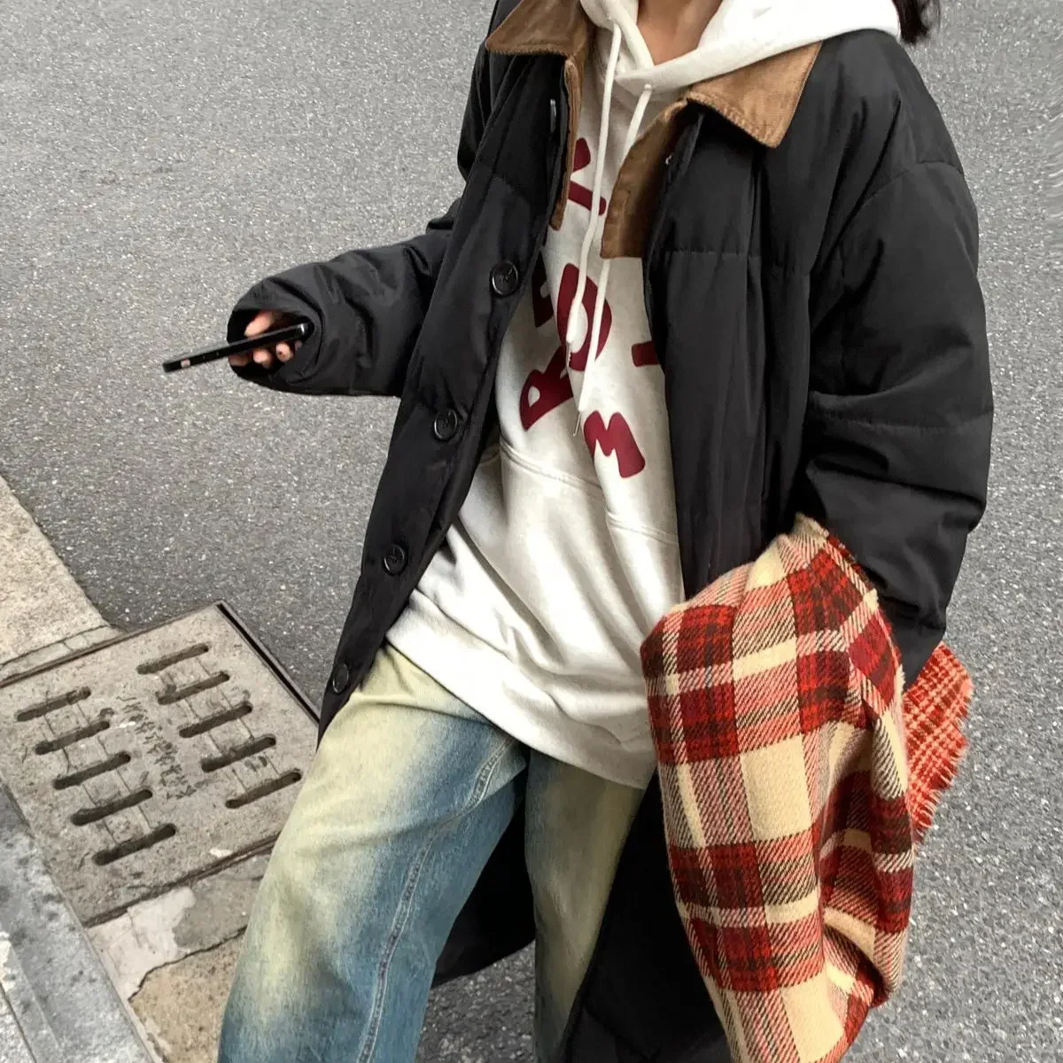 女性用パーカー,襟を折りたたんだ韓国スタイル,長袖,厚手のロングコート,シングルブレスト,スプライスコート,ルーズフィット,秋冬,2023
