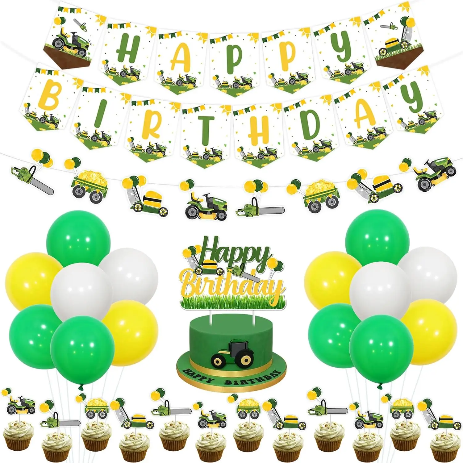 

Kreatwow Lawnmower Birthday Decorations Green Tractor Happy Birthday Banner Lawnmower Garland Lawnmower party