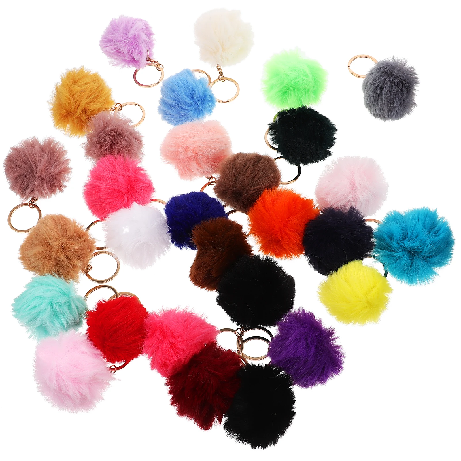 

30pcs Ball Keychain Adorable Pompom Pendants Lightweight Fashion Pom Poms Keychains Hanging Decorations Bag Charms