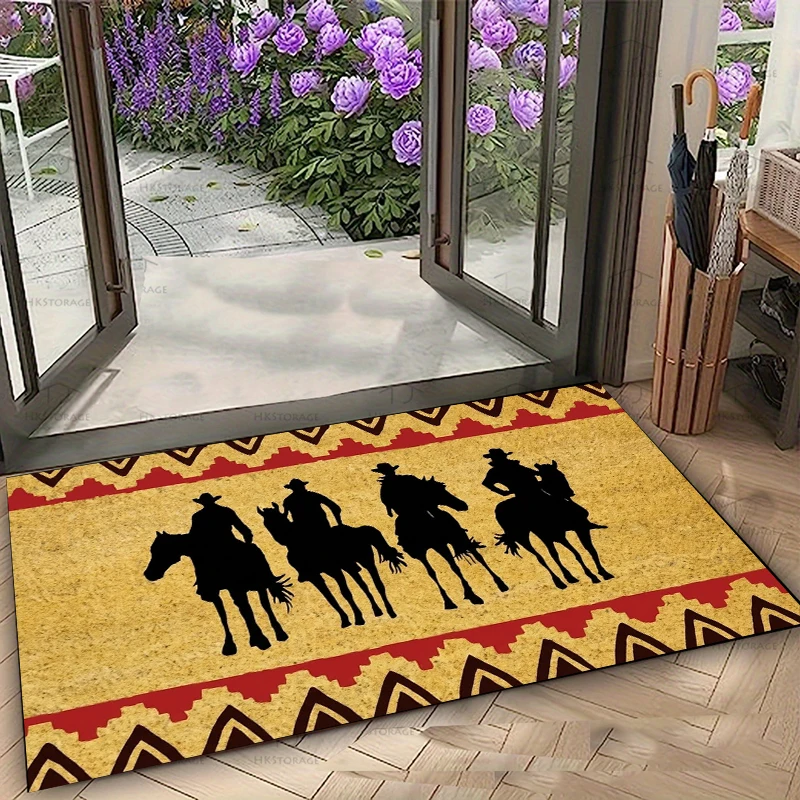 Western Cowboy Rug Native American Border  Doormat NonSlip Easy Clean Rustic Decor Carpet for Living Room Bedroom Pet Friendly