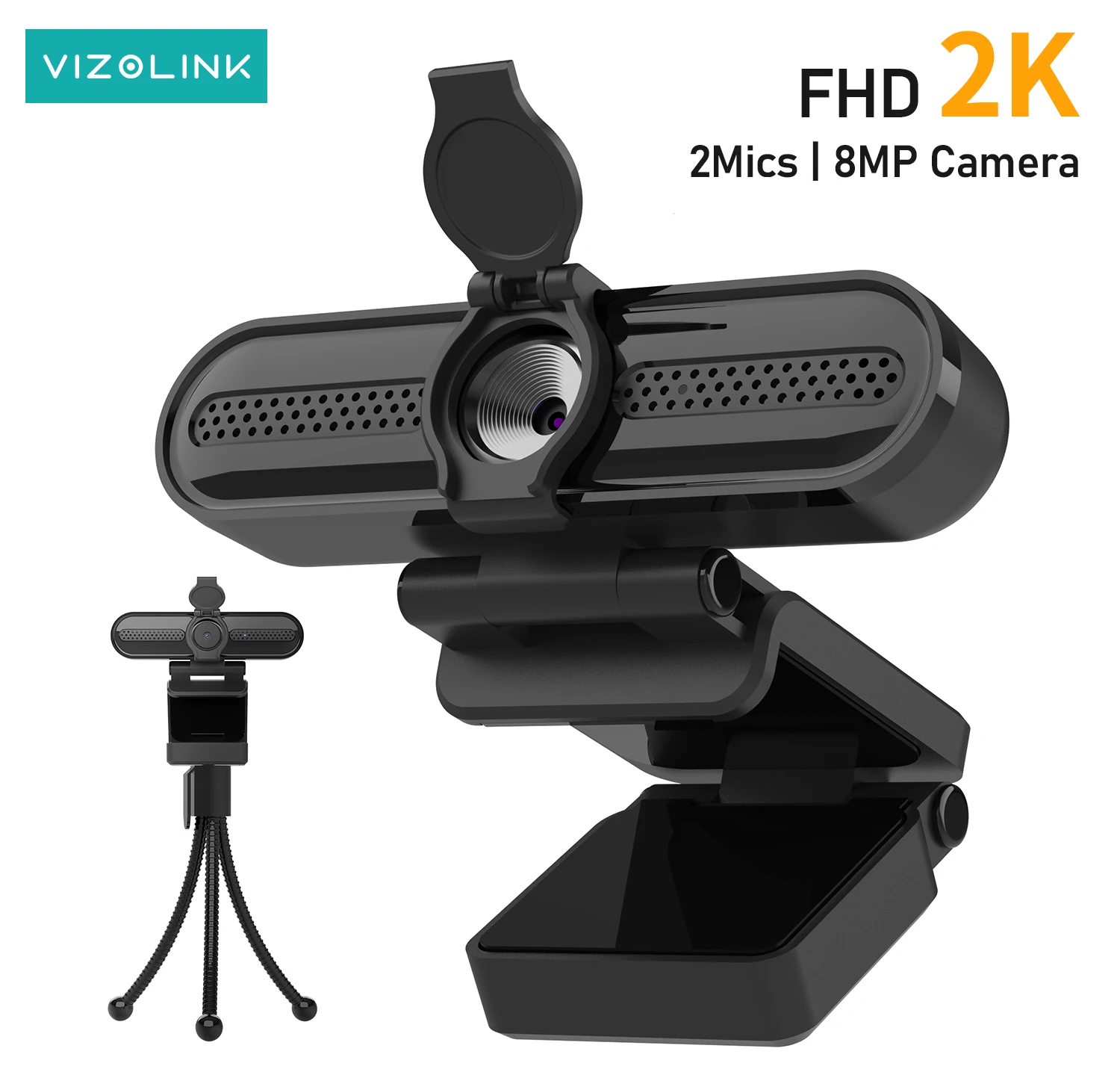

VIZOLINK 2K Webcam FHD PC Streaming Camera Autofocus Dual Noise-Cancelling Microphones Gaming Video Calls Camera for PC USB Cam