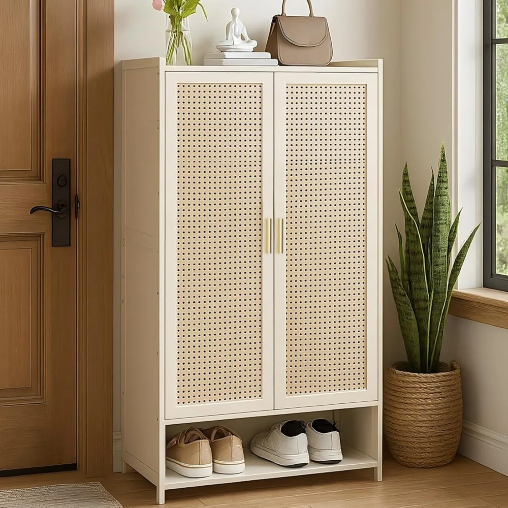 

shoe cabinet with doors, 7-tier bamboo shoe storage cabinet for entryway, freestanding shoe rack cabinet for hallway apartment,