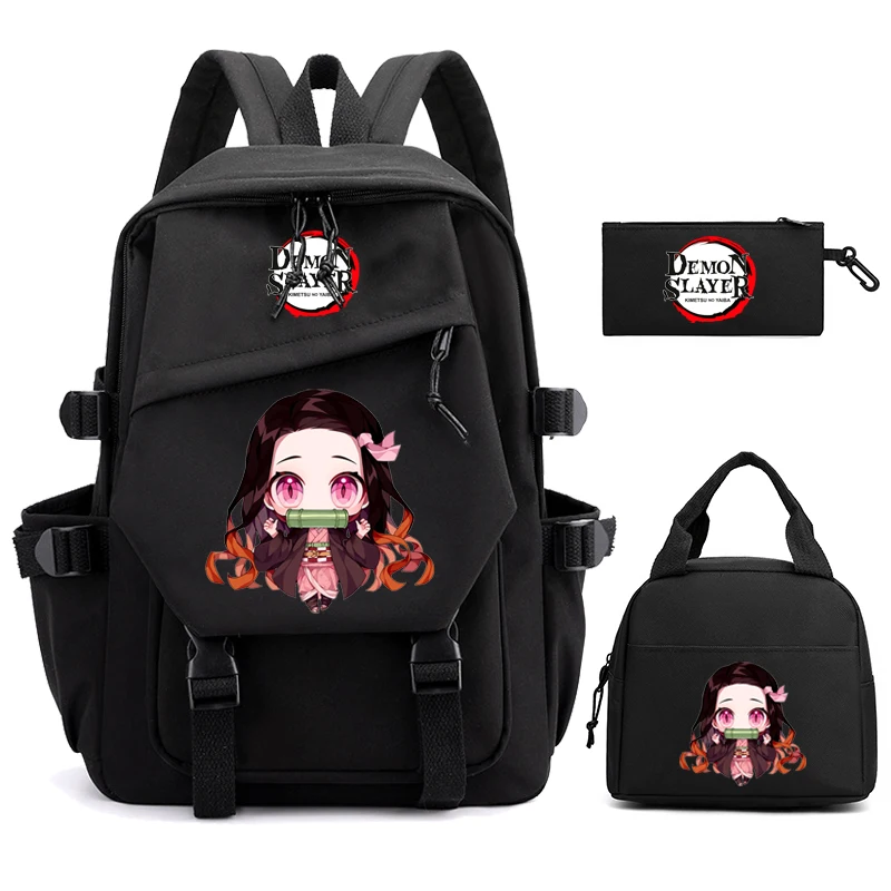 

3Pcs/set Ainme Demon Slayer Backpack Student Teenager Lunch Bags Girl School Women Rucksack Travel Backpack Mochila Escolar