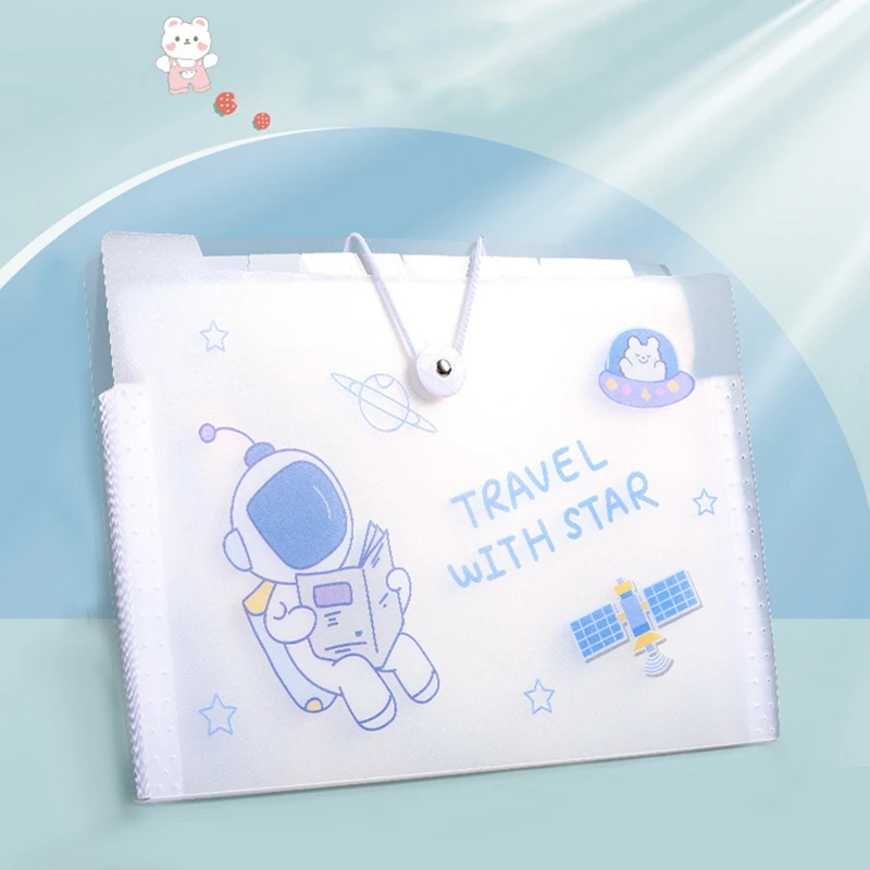 Multi-layer A4 Expanding Wallet File Folder Rope Buckle Cartoon Organ Bag Large-capacity School Office Data Storage Organizer