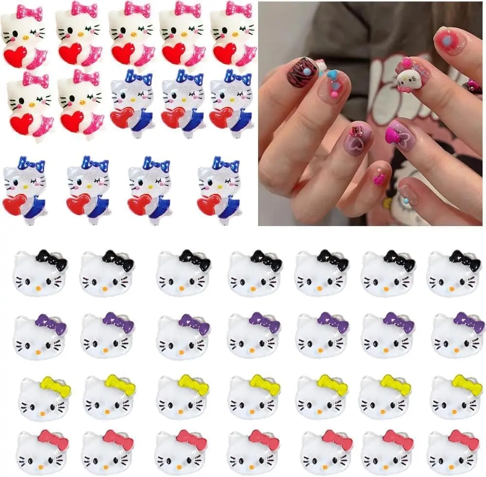 3d Kitty Katze Nail Art Charms, 3d Cartoon Kawaii Tempelle Einhörner Nagel dekorationen, Harz Nägel Schleim, Regenbogen Hourse