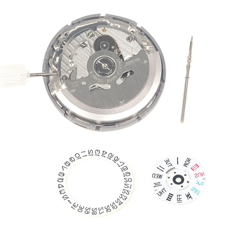 A32HOT-NH36/NH36A Double Calendar High Accuracy Automatic Mechanical Watch Movement With Steel Stem+Week Dial+Calendar Dial Kit