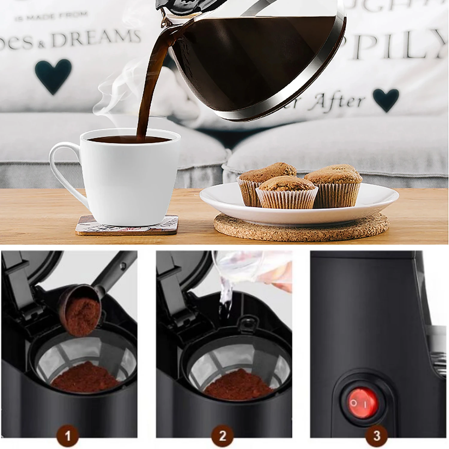 Drip Coffee Maker 1.8L With Filter Programmable Timer Household 1000W Digital Display Coffee Machine With  Functio