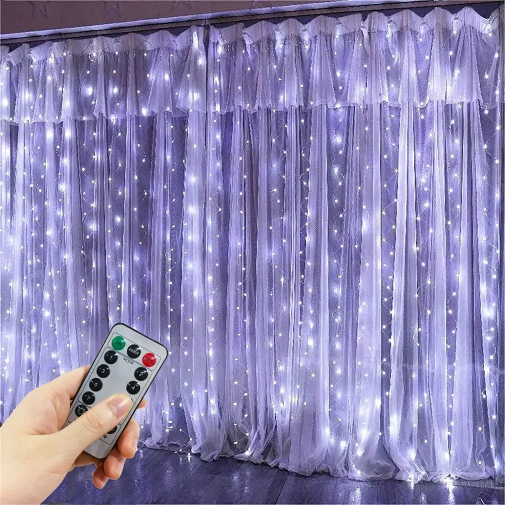 8 Lighting Modes LED Curtain Light String Fairy Garland Lamp USB Remote for Home Christmas Wedding Room Decoration New Year 2027