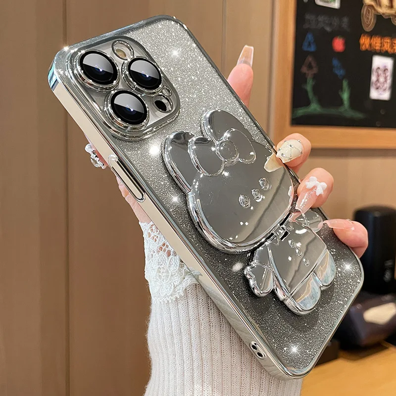 Glitzernder Hasenspiegel mit Farbverlauf und Halterung für iPhone 16 11 12 13 14 Plus 15 Pro Max, Linsenschutz, weiche TPU-Abdeckung – Detail 2