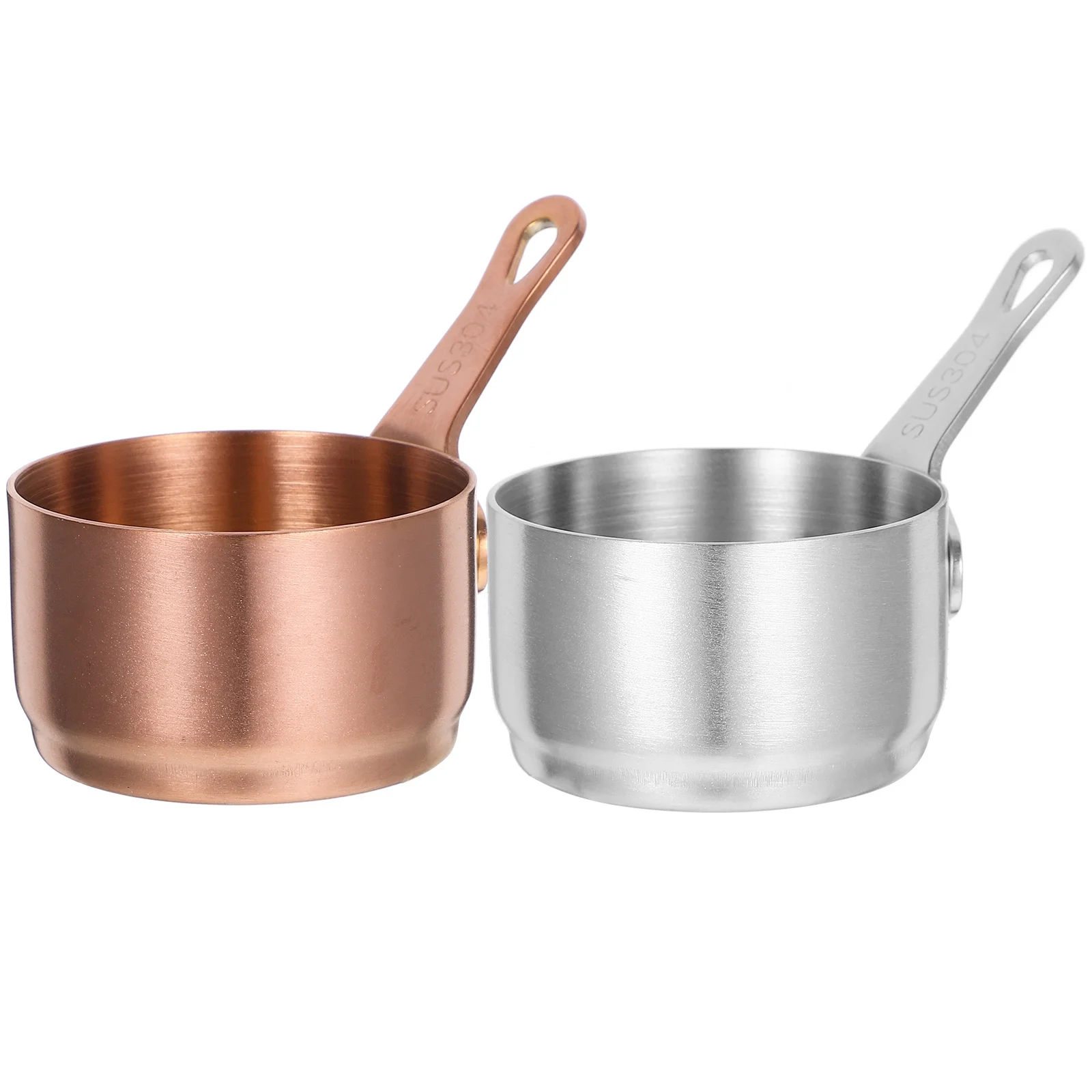 2-teiliges Edelstahl-Sauce-Pfanne, Küchen-Messtopf, Kochwerkzeug, Mini-Topf, Lagertopf, gesundes Geschirr, Esszimmer, Bar, Retro