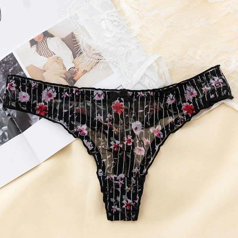 Floral śliczne Japanes Style Mesh Bow bezszwowe majtki stringi dla intymnych różowy G String kobiety dziewczyny bielizna przewiewna kalesony