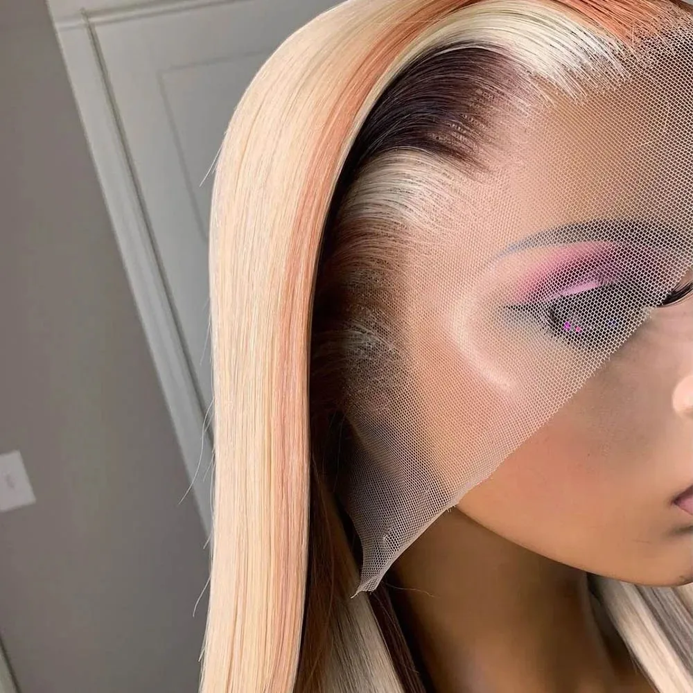 أومبير براون شقراء تسليط الضوء على العظام مستقيم الدانتيل شعر مستعار أمامي 13x4 شقراء 613 الدانتيل الباروكة الأمامية HD غلويليس قبل قطعها الاصطناعية