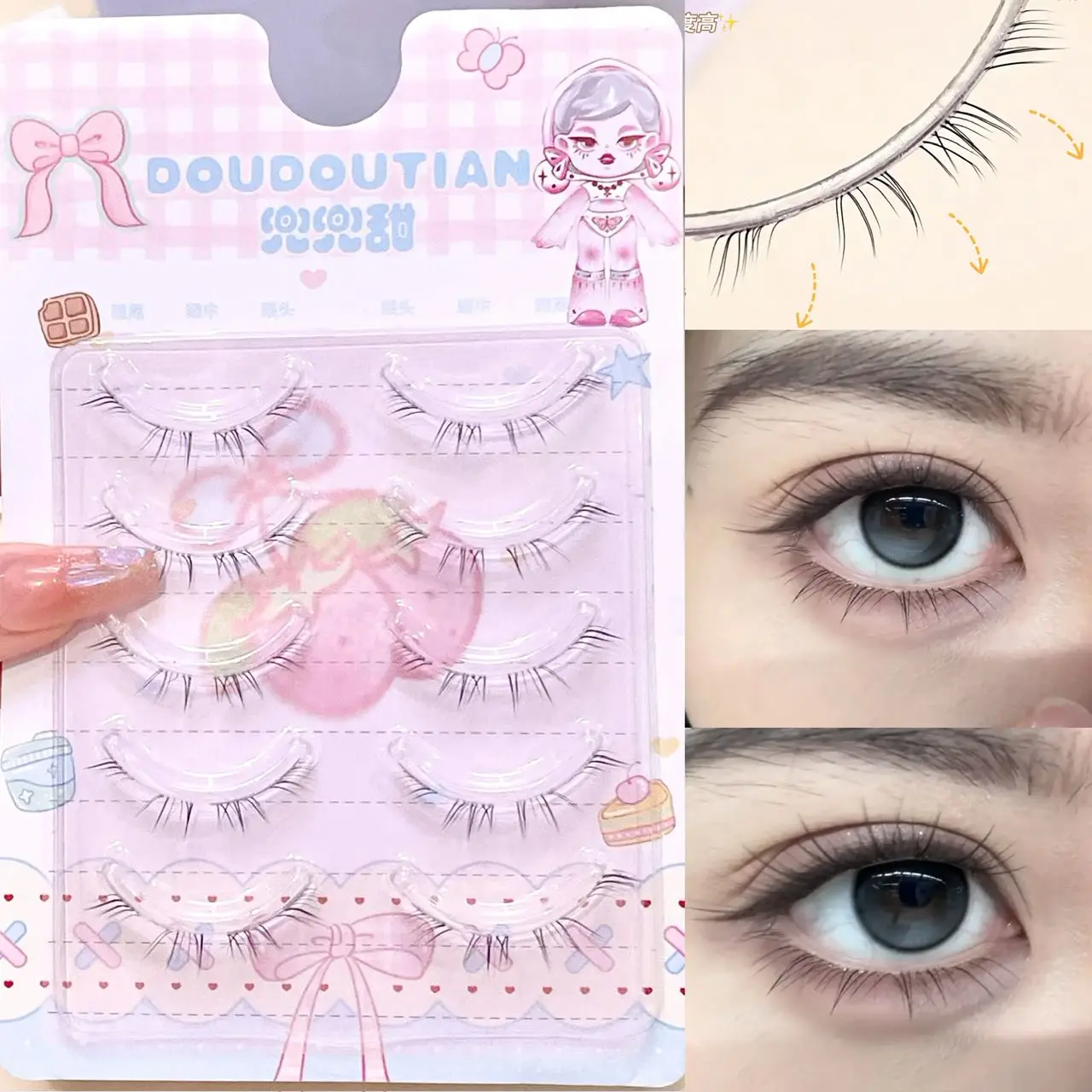 Doudoutian Ultra Fine Full Strip Lower False Lashes Clear Invisible Band Comfort All Day Natural Look for Daily Commute Starters