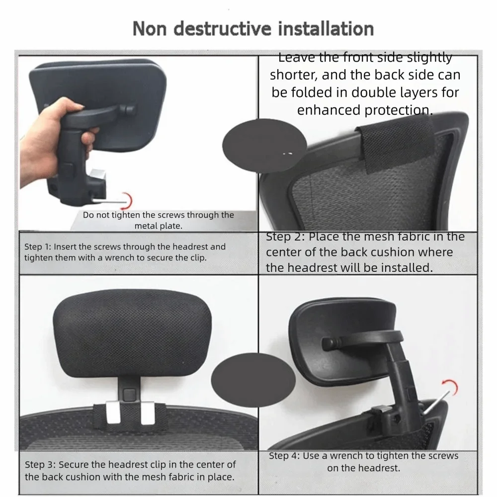 Mesh Fabric Computer Chair Headrest Sponge Black Office Chair Extender No-drill Installation Adjustable Office Chair Headrest
