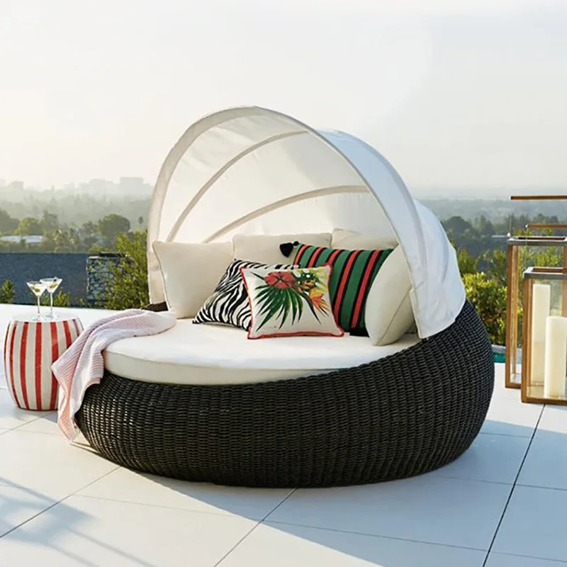 Outdoor bed recliner patio rattan bird's nest sofa open-air beach outdoor large round bed