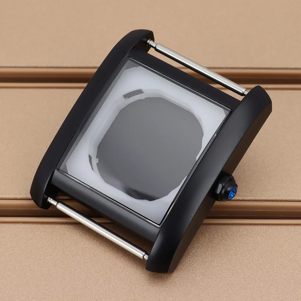

34.6mm Rectangular Case Matte Black Watch Case Domed Sapphire For Miyota 2115 Quartz Movement Assemble Repair Watch Accessories