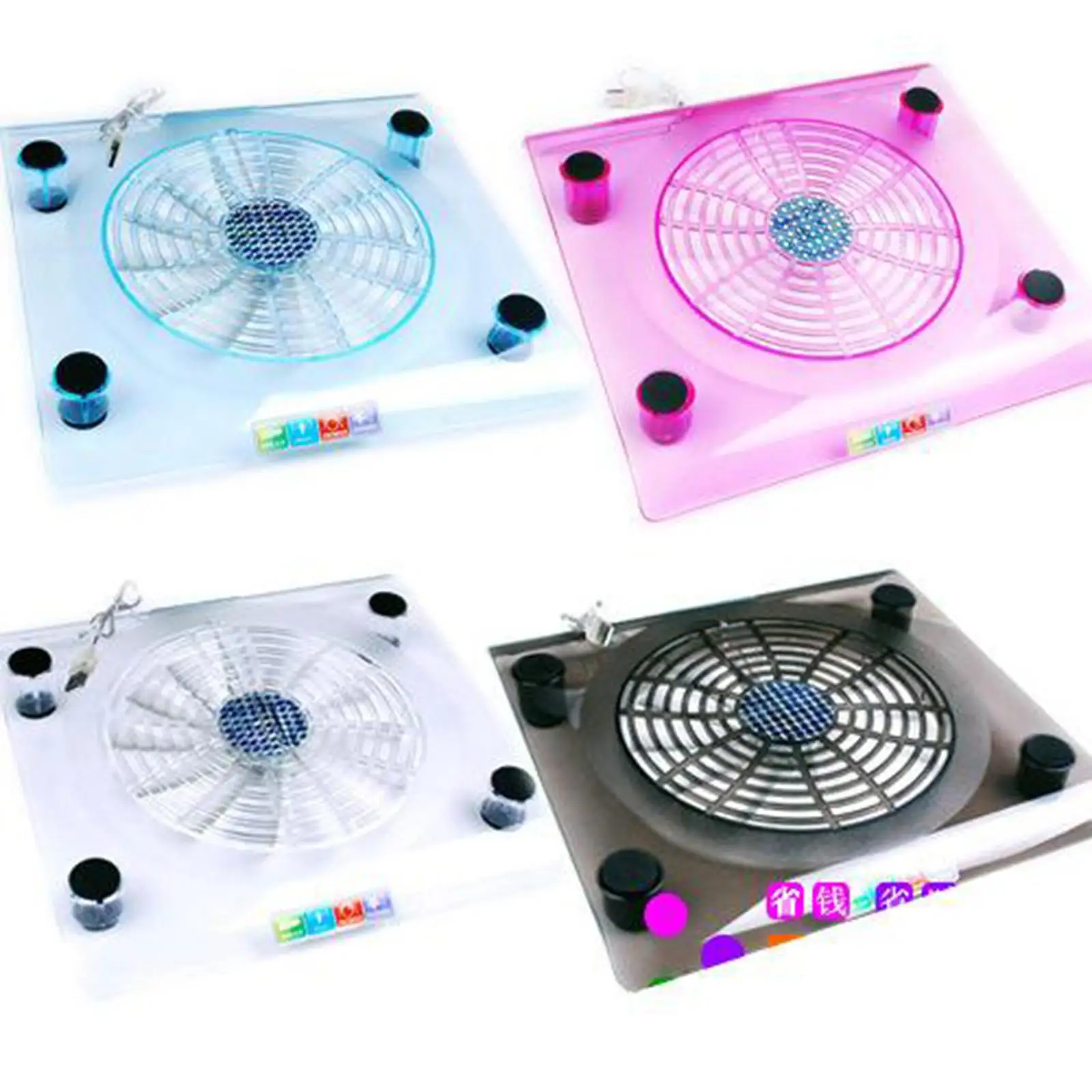 USB Laptop Cooling Pad Portable Fan Cooler Mat Cooling Heavy Notebook RGB LED Lights White