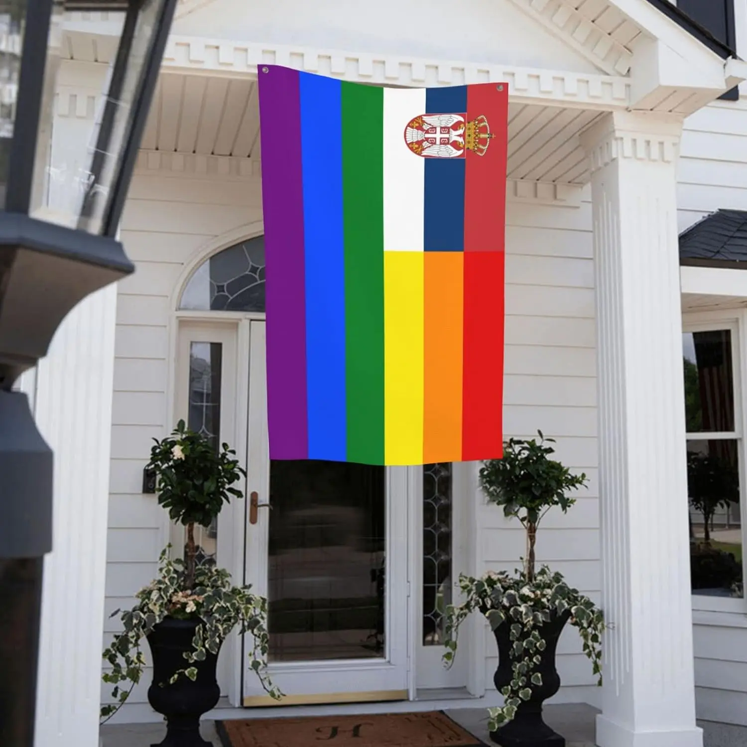 Flagnshow 100% Polyester Serbia Rainbow Flag