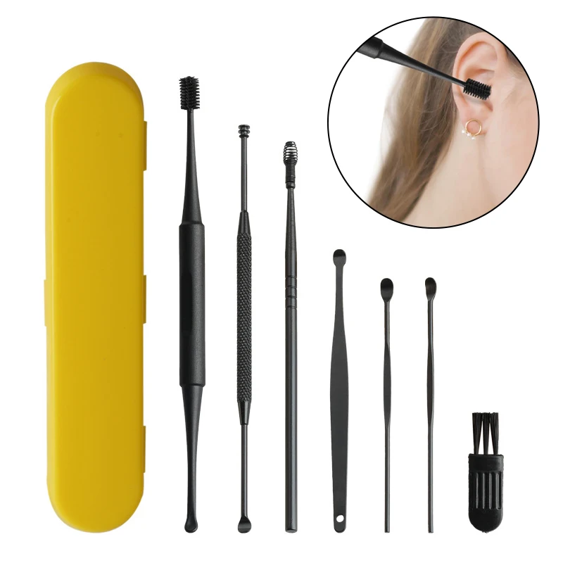 1/7PC/Set Ear Cleaner Earwax Removal Tool ABS Earpick Curette Reusable Ear Cleaning Wax Remover Spring Spoon Ear Pick Cleanser