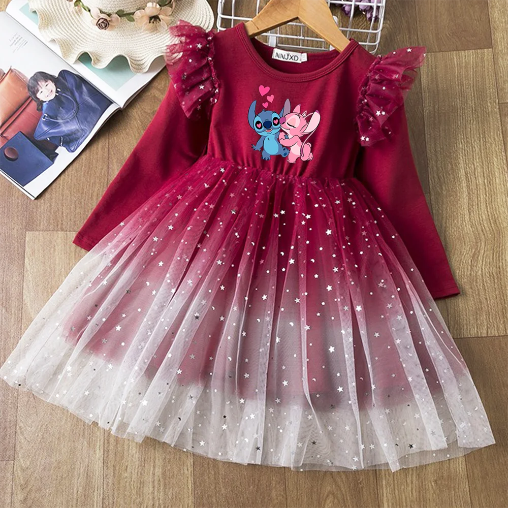 Lilo Stitch Fall Dresses Girls Birthday Party Long Sleeve Princess Costume Teen Children's Party Clothes Autumn Christmas dress