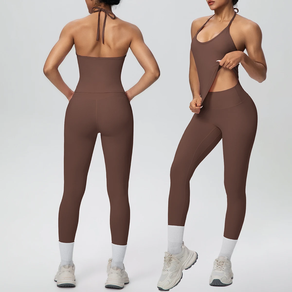 Woman's 2PCS Sports Gym Yoga Set Quick Drying Legging Yoga Pants Backless Sexy Hanging Neck Bra Vest Breathable Yoga Suit